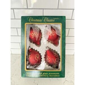 Christmas Classics Elegant Glass Set Of 5 tear drop Ornaments Red/gold